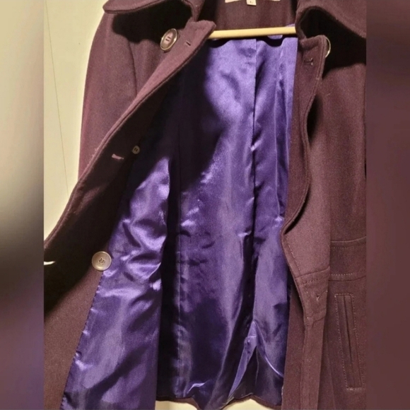 Kenneth Cole New York Deep Purple Wool Blend Coat with Satin Lining Size 6 - Picture 2 of 7